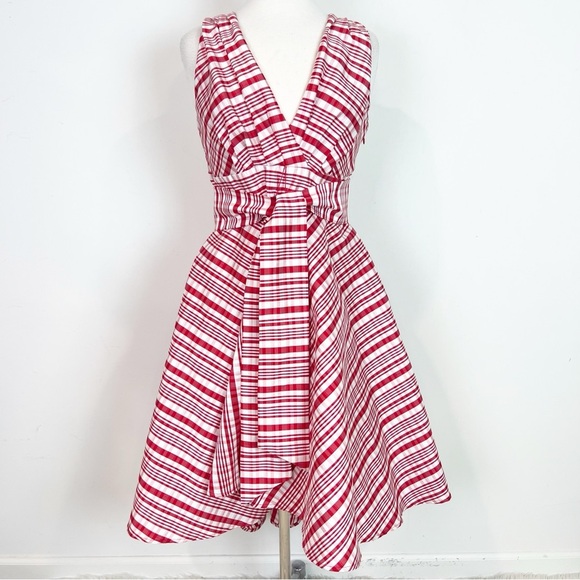 EVA FRANCO ANTHROPOLOGIE RED & WHITE PLAID SLEEVELESS FIT & FLARE DRESS WOMENS 8 - Picture 1 of 7